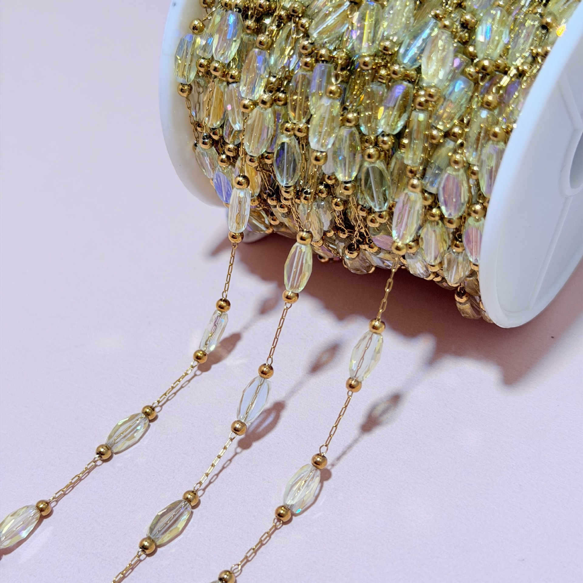Wholesale of cross-border rhombic grid beaded gold chain, self-made light luxury bracelets, necklaces, earrings, semi-finished decorative chains