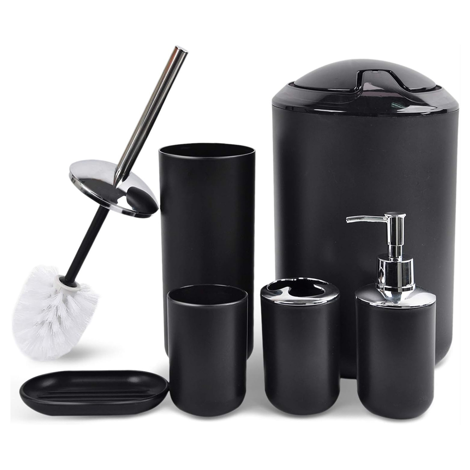 Cross-border bestseller bathroom six-piece set: Trash can, soap dish, toothbrush holder, toilet brush, bathroom washing and storage 6-piece set details Picture