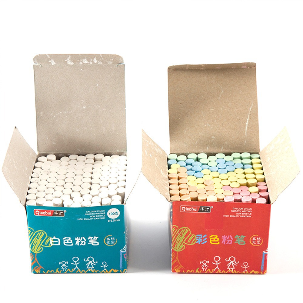 100 pieces of colored dust-free chalk, teachers' writing tools, white chalk, black and green board accessories, office and teaching supplies details Picture