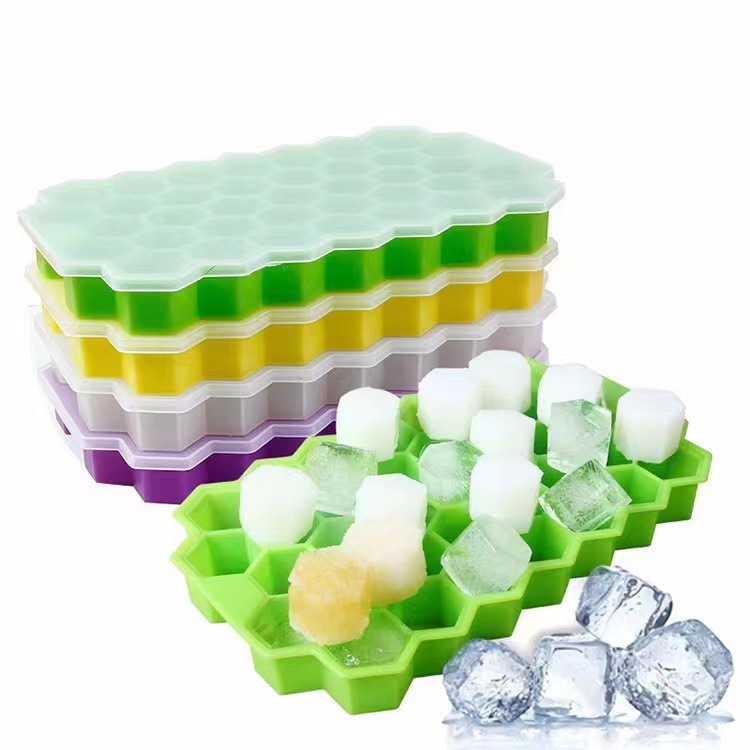 Ice cube mold, home ice cube box, ice cube mold, baby food, creative honeycomb with lid, 37 compartments, ice cube refrigerator, homemade details Picture
