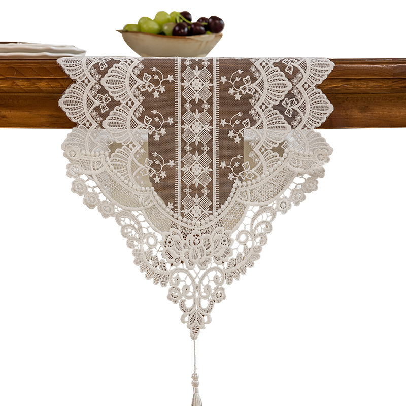 Wholesale Amazon tablecloths, coffee tables, long strips of fabric, TV cabinets, decorative covers, white household hollowed-out table flags, lace Item Picture