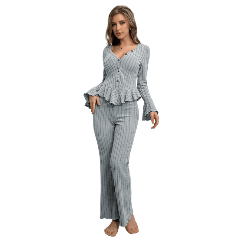 pajama, a popular cross-border pajama for women with a velvety V-neck, long-sleeved and long pants, is suitable for women to wear as an outerwear Item Picture