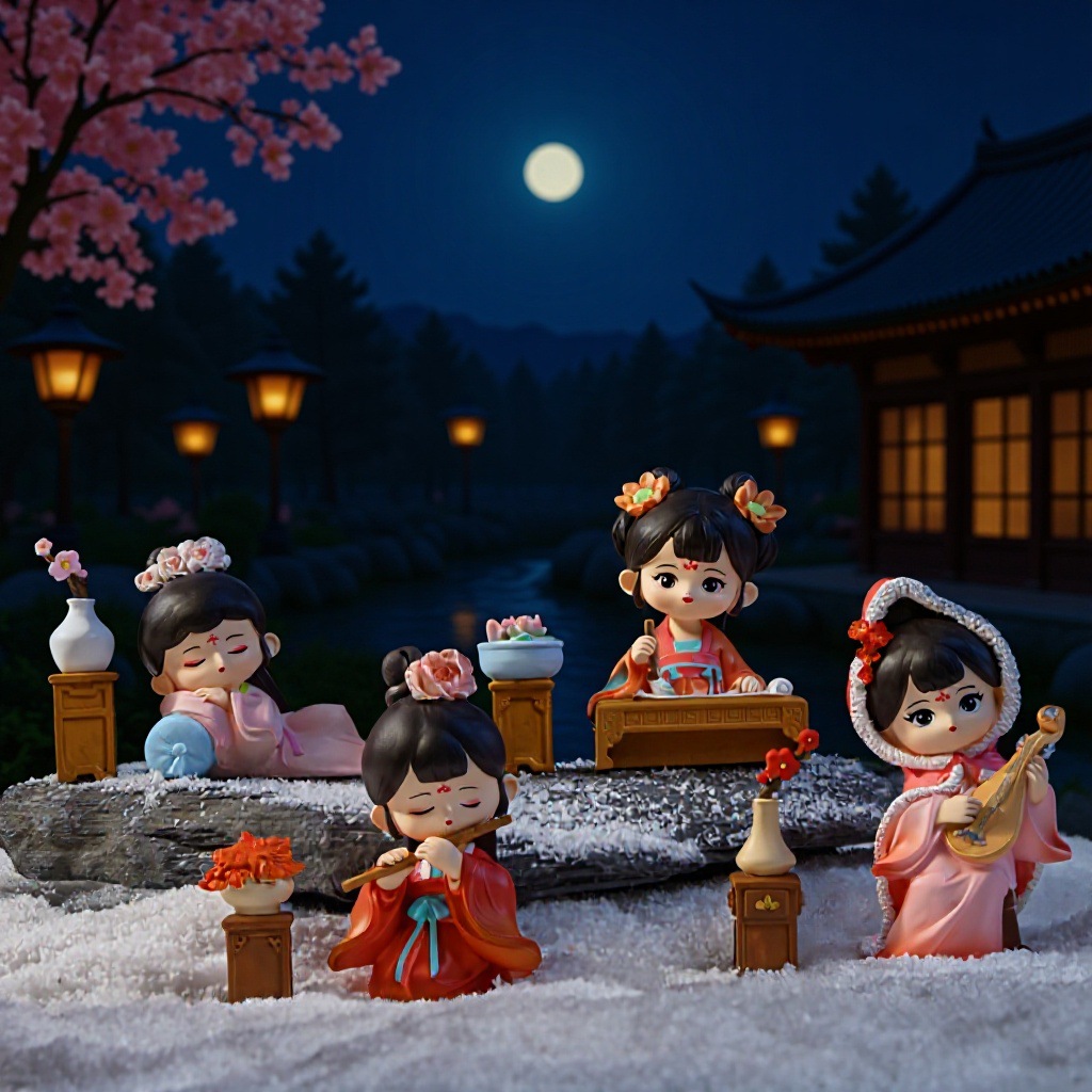 Wholesale of creative and cute Chinese-style "National Beauty and Everlasting Song" tabletop resin handicrafts designed in the four seasons