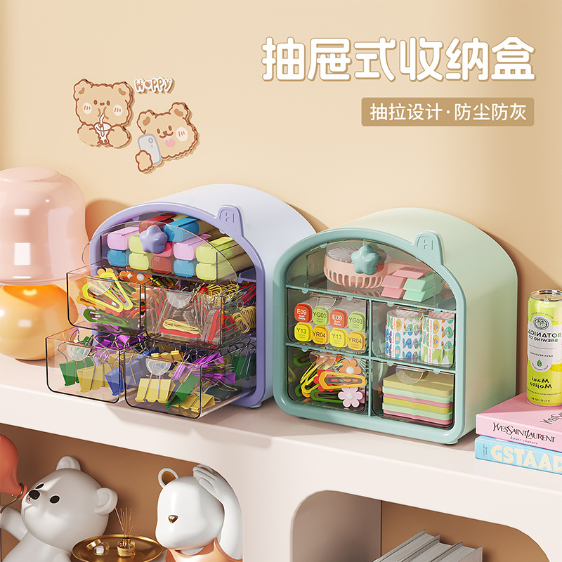 Desktop multi-functional drawer-type storage box, student dormitory cosmetics and stationery large-capacity organization box, dust-proof box details Picture