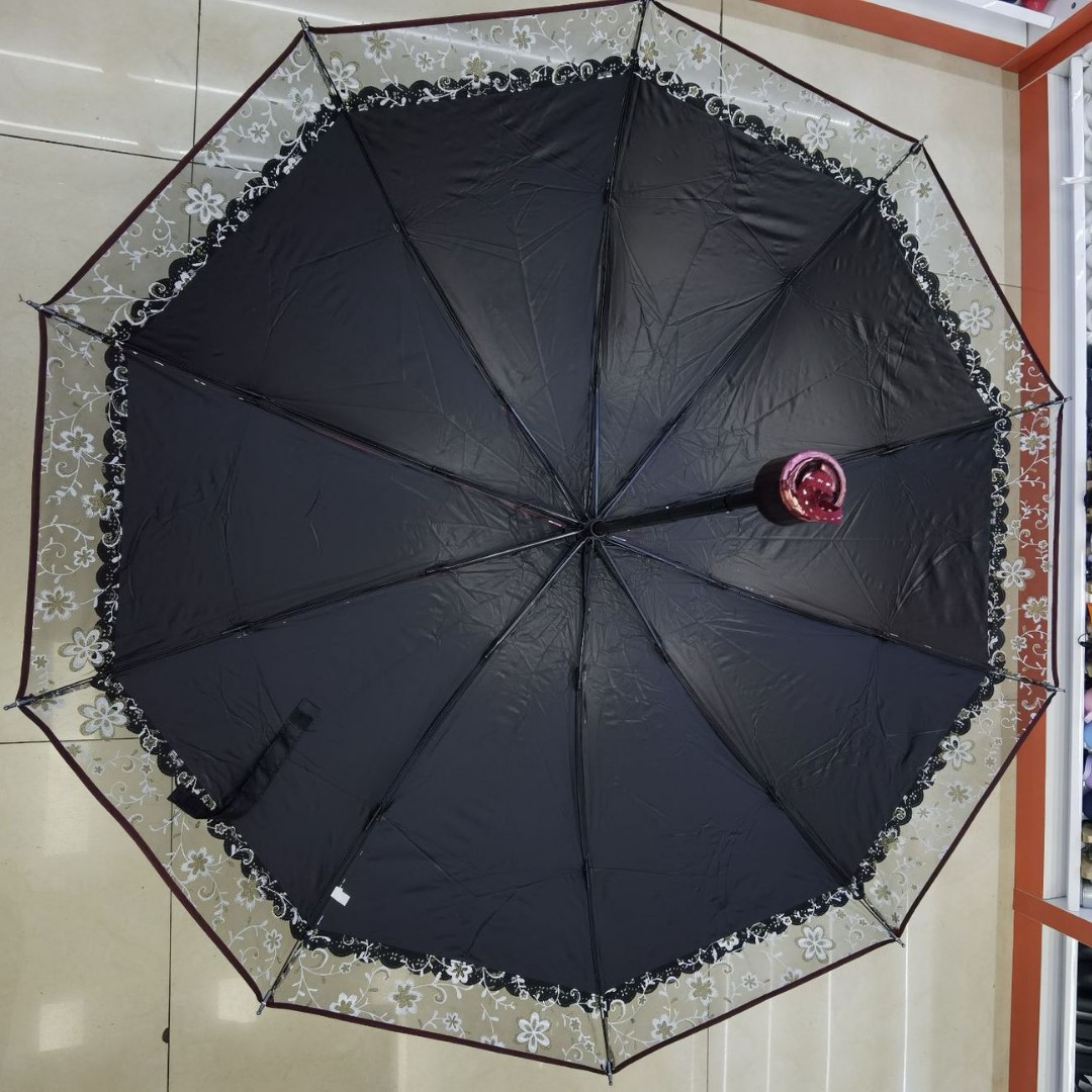 10 Bone lace lace umbrella for girls, high appearance level, black rubber sunshade, all-weather and all-weather sunshade umbrella, thickened and enlarged details Picture