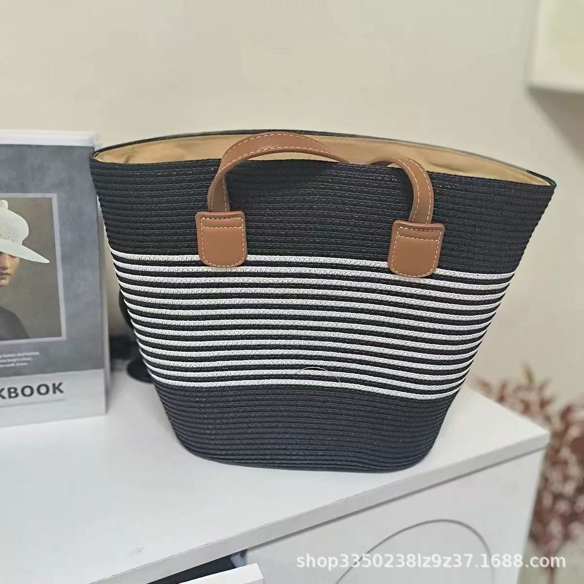 Cross-border straw weaving bag, versatile and simple single-shoulder straw weaving bag, new large-capacity straw weaving bag, tote bag, women's seaside vacation beach bag, straw weaving bag Specification image