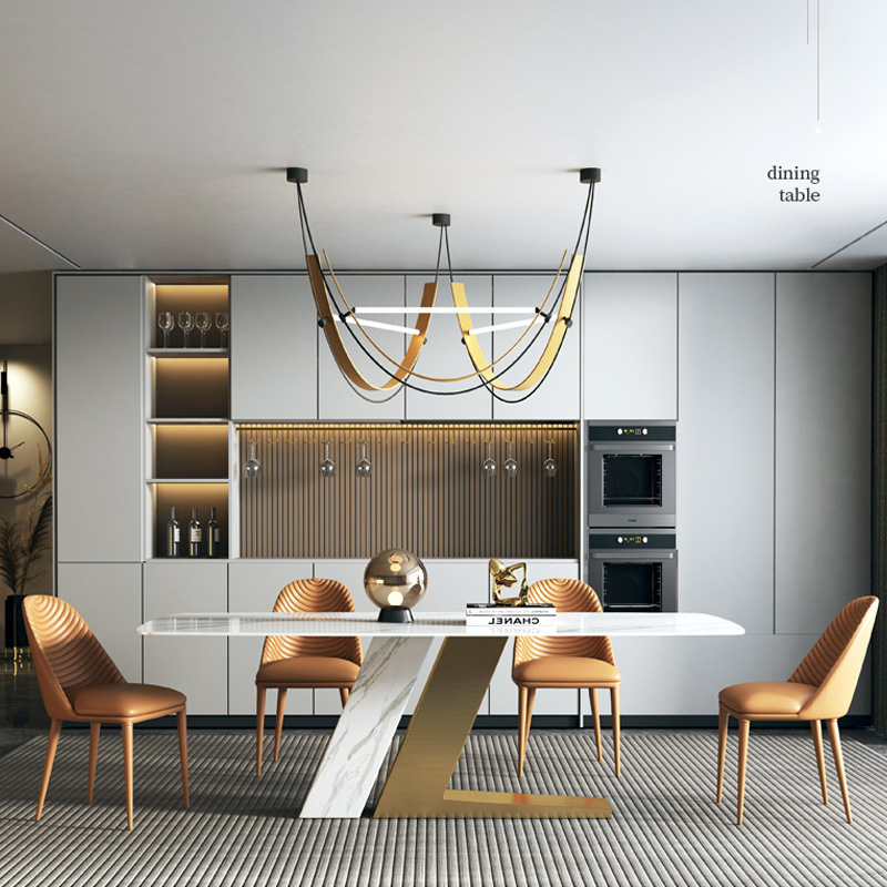Star Factory wholesals light luxury rock plate dining table and chair sets, high-end home small-sized minimalist rectangular dining tables, designer Z-shaped tables