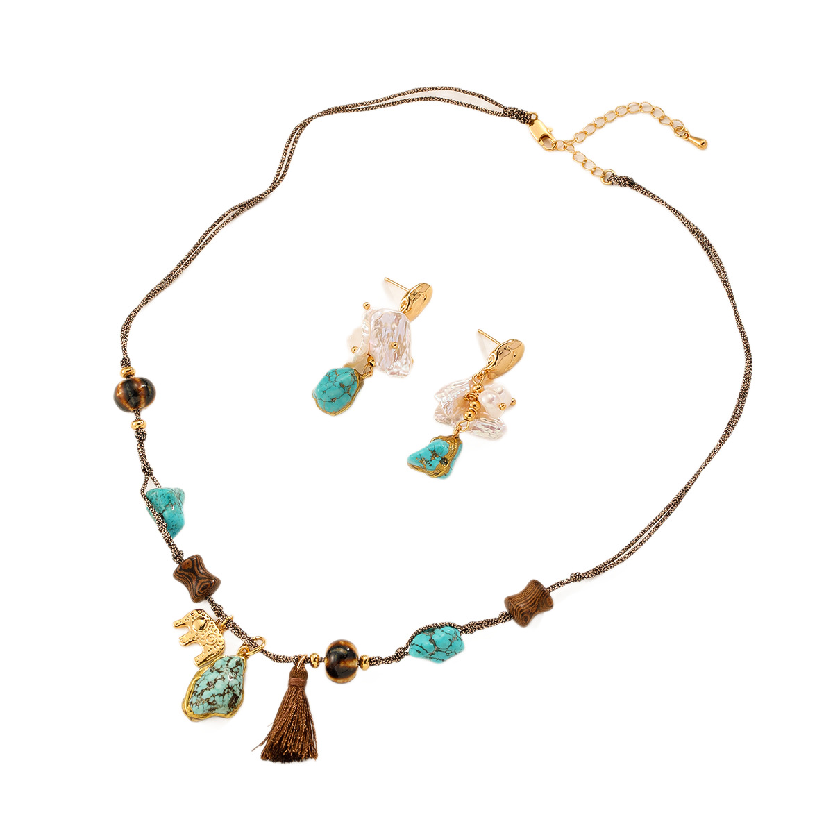 Natural stone jewelry necklace earrings set butterfly pearl lanyard fashionable and simple women's accessories Item Picture