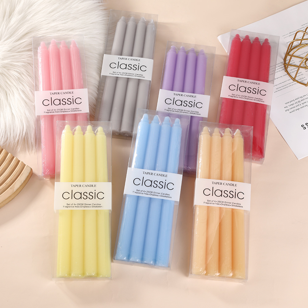 25cm网红欧式马卡龙竖纹长杆蜡烛创意烛光晚餐西餐厅彩色婚礼杆蜡