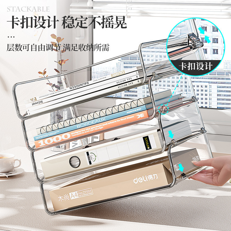 Desktop transparent storage rack, document, stationery and book storage rack, office multi-layer acrylic storage and organization box Specification image
