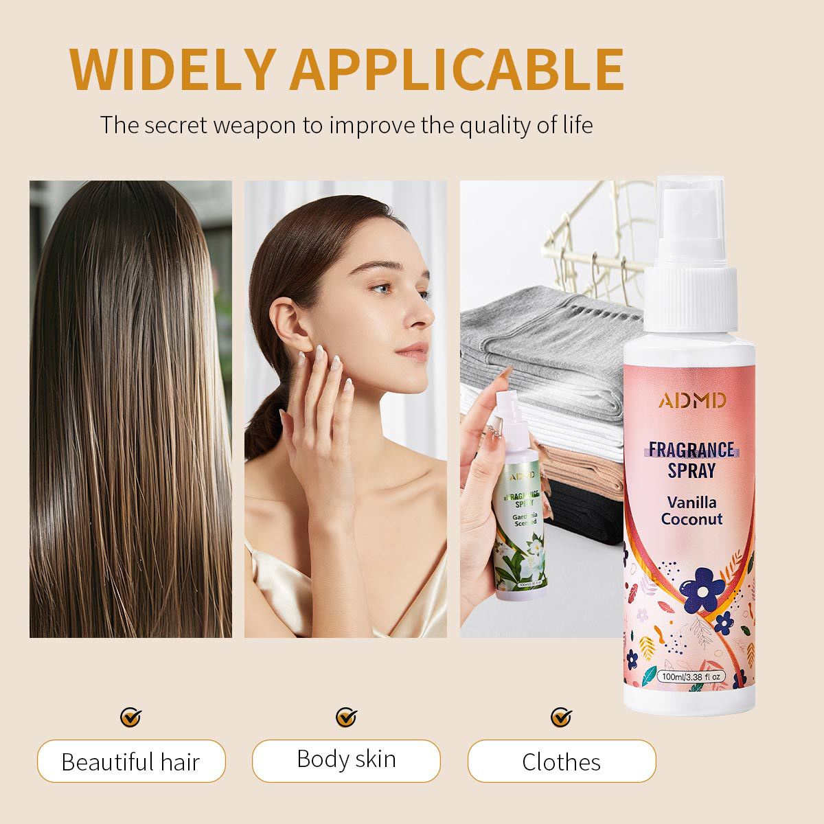 【 Cross-border Exclusive 】ADMD Fragrance Spray for Hair and Body Long-lasting Fragrance and Odor Removal Wholesale Application Scenario