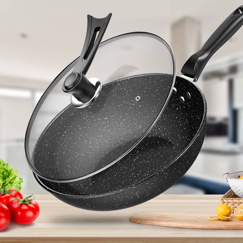 麦饭石炒锅家用不沾平底多功能煎炒一体支持代发不粘锅便携炒菜锅细节图