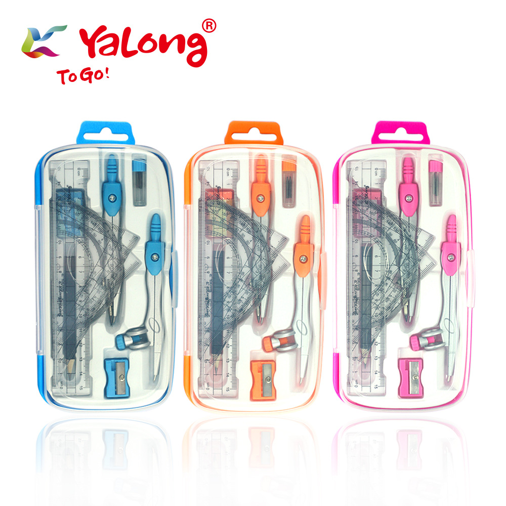 Yalong Cross-border Professional children's pencil compass set, round radius size scale, colored plastic compass for schools Specification image