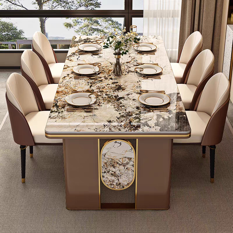Star Factory wholesals new light luxury dining table and chair sets, high-end designer large plate dining tables, modern and simple bright rock plate dining tables