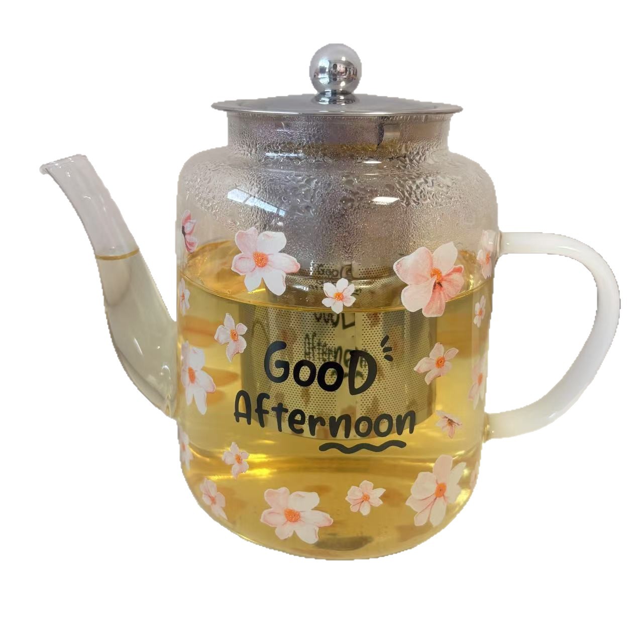 High borosilicate glass printed teapot, high-temperature resistant electric ceramic stove heating decal cup, tea and water separation flower teapot Item Picture