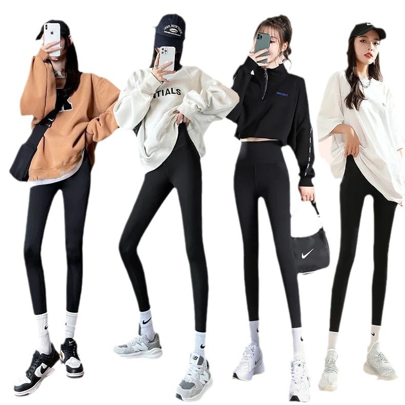 加绒打底裤女外穿收腹提臀加厚保暖瑜伽秋冬季羊羔绒鲨鱼裤芭比裤白底实物图