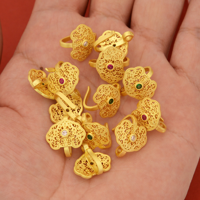 强保色沙金配件diy饰品古法金锆石如意搭扣手链手绳收尾连接扣图