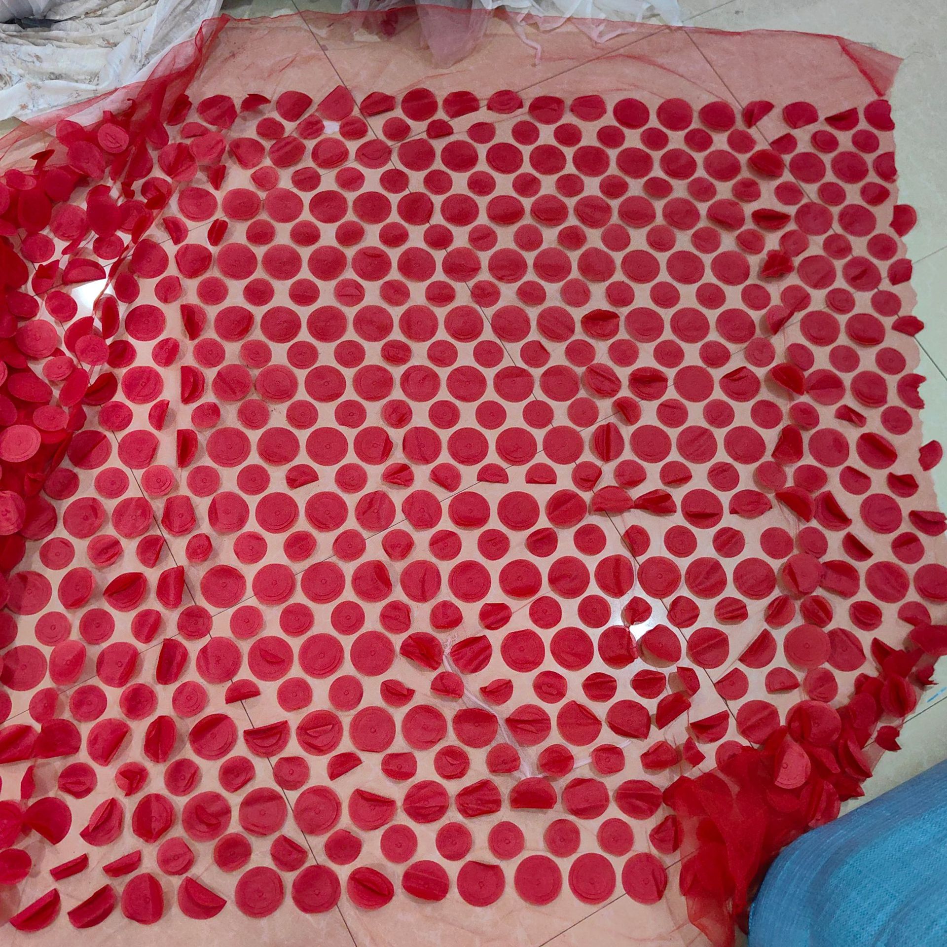 欧洲站激光立体刺绣面料多色网纱圆圈绣花布时尚女装连衣裙面料产品图