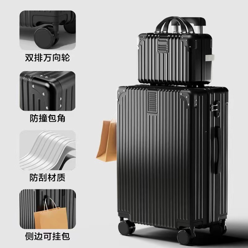 New retro luggage, women's swivel wheel handle case, men's student durable combination case, travel case, large capacity, trendy Item Picture