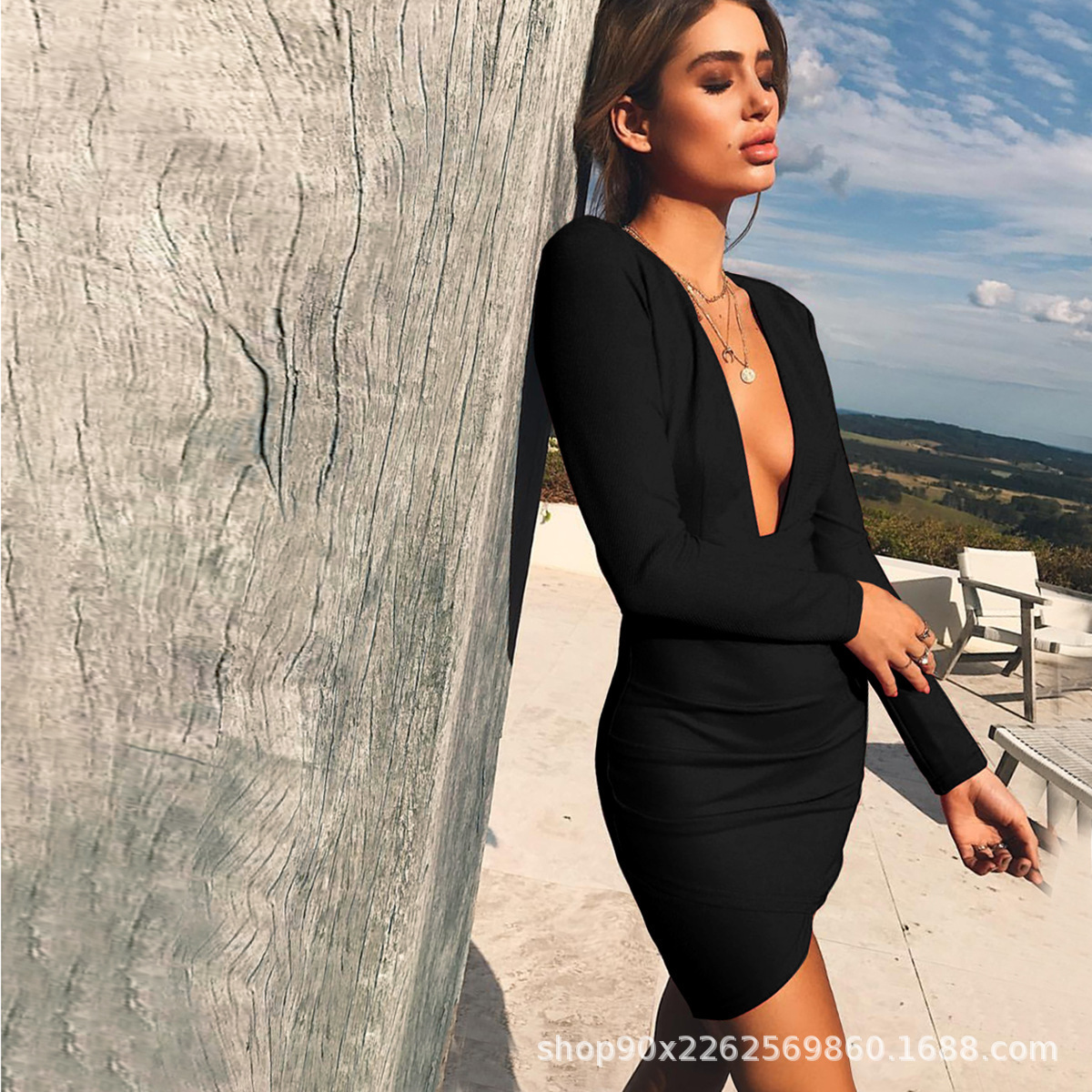 2023 Amazon Bestseller Cross-border European and American women's clothing manufacturer custom-made sexy deep V-neck backless new sexy one-piece dress details Picture