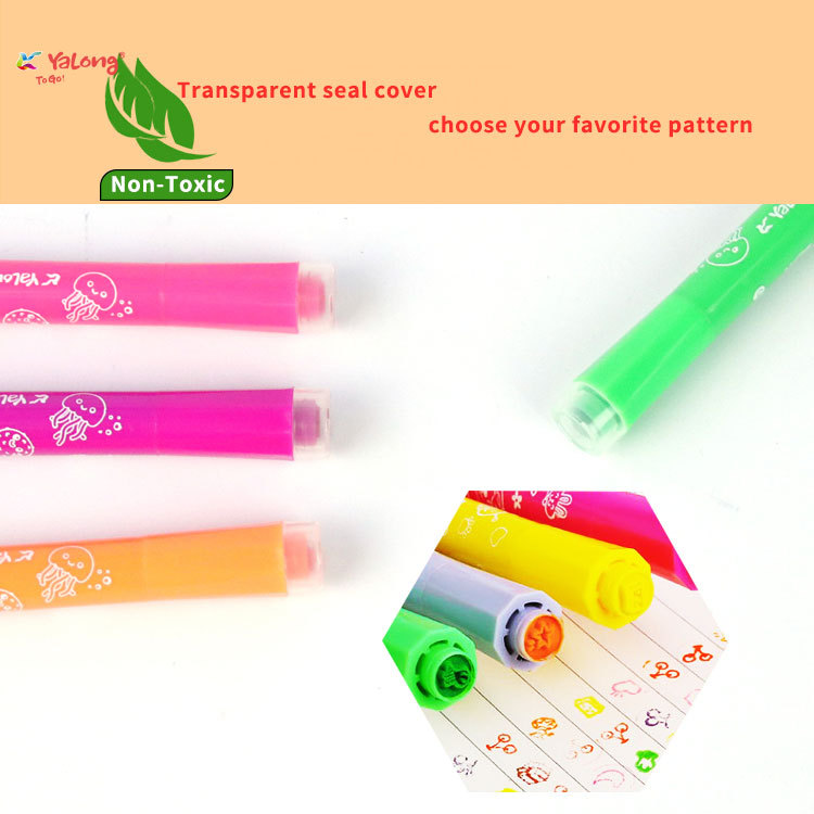 Yalong Cross-border washable 12-color ribbon stamp pen tip round handle art watercolor pen Children's marker pen Specification image