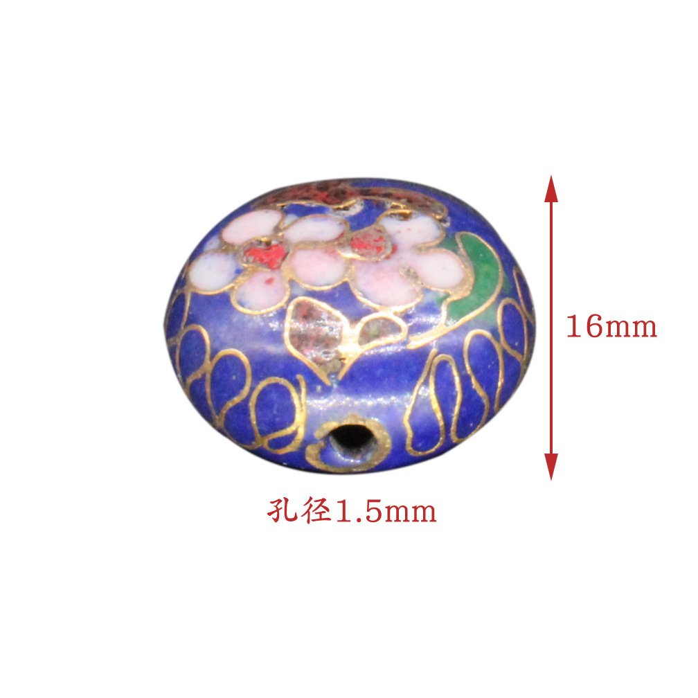 Cloisonne vintage DIY prayer bead chain jewelry accessories, traditional copper base cloisonne enamel partition beads 16mm flat beads Item Picture