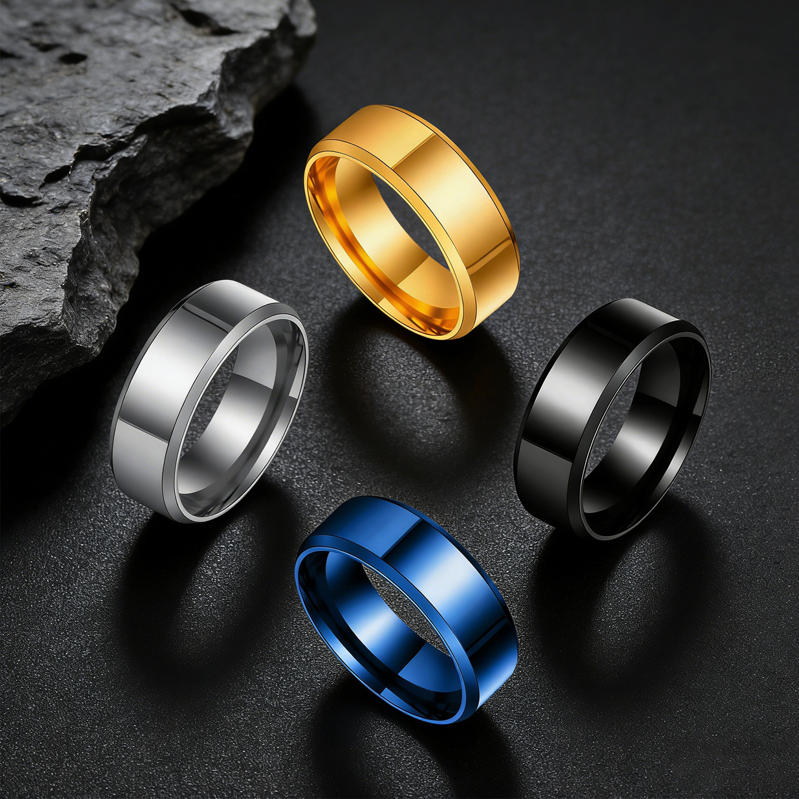 Cross-border European and American 8MM smooth stainless steel men's rings, wedding rings, fashionable accessories, factory jewelry, couple styles, stackable details Picture