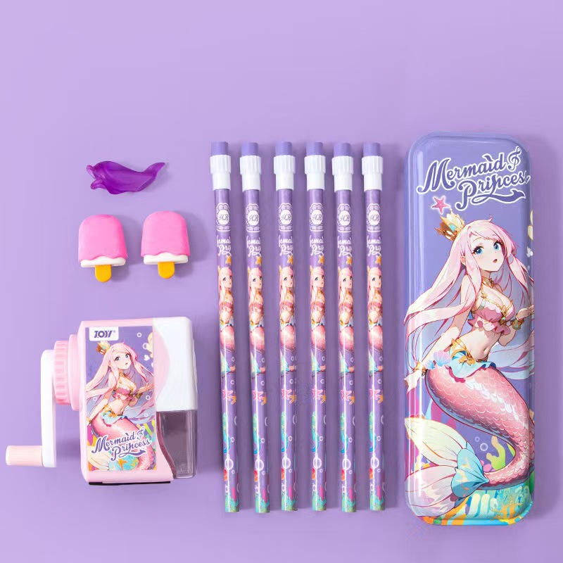 Children's gift Mermaid Stationery Set Gift Box, back-to-school big gift package, primary school pencil set for learning Application Scenario