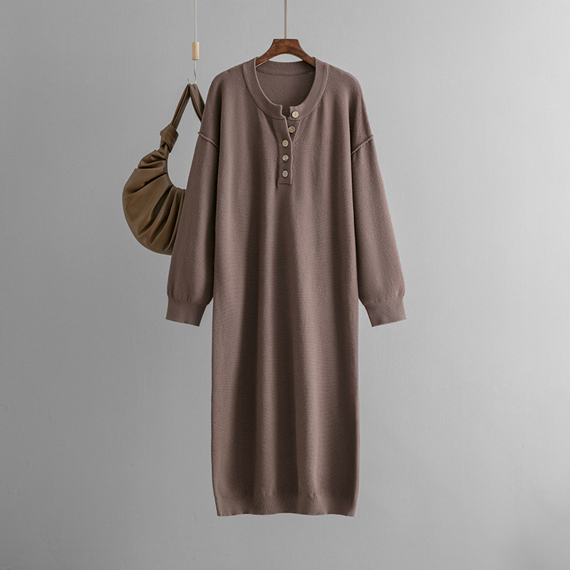 2024 Autumn/Winter new Amazon European and American button knitted sweater dress solid color loose casual sweater for women Application Scenario