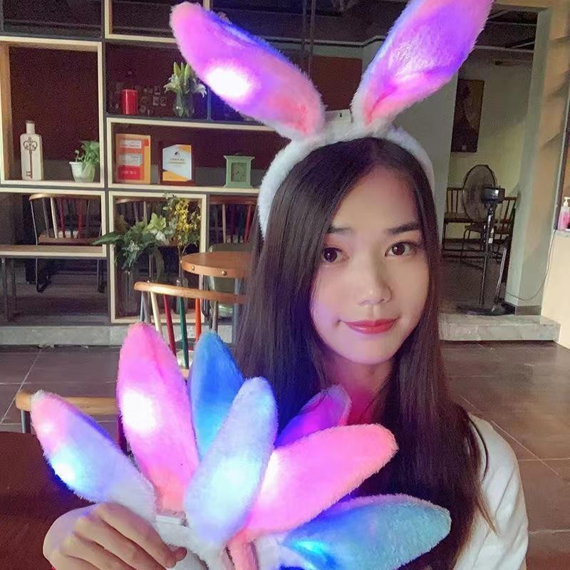 Plush glowing rabbit ears, flashing rabbit ears headband, concert, evening party, scenic area toy manufacturer wholesale