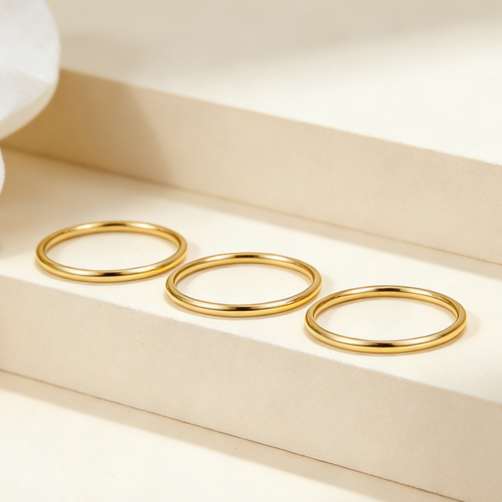 European and American simple smooth 1MM ultra-fine ring, cross-border vacuum electroplated 14K couple set ring, smooth neutral ring