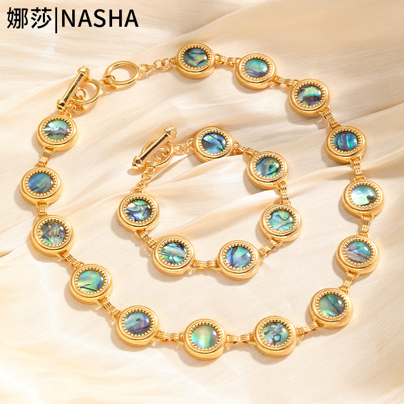 Nasha Cross-border Exclusive Jewelry Set: French Retro High-end Sensory Color Shell Roman Round Plate Pearl Jewelry Set