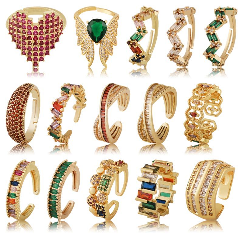 Honglu's new women's copper micro-inlaid zircon jewelry features a light luxury style with adjustable opening rings and versatile tail rings