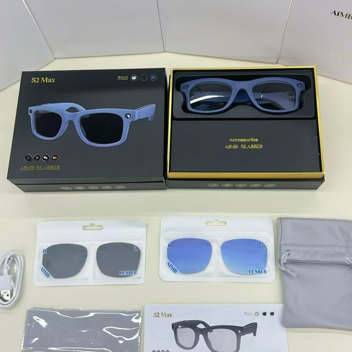 Cross-border AIMB-S2 Max smart glasses, WIFI transmission, Bluetooth calls, listening to music, taking photos and videos, Ai translation details Picture