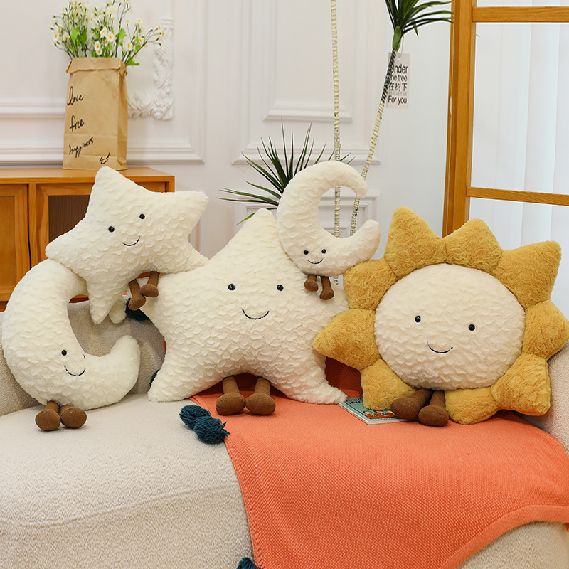 跨境新款月亮抱枕北欧星星家居沙发靠垫玩偶可爱太阳坐垫午休趴枕