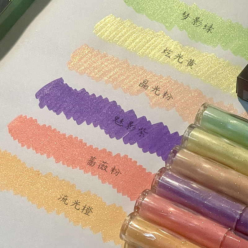 吻朵闪光荧光笔金色高颜值护眼色学生手账标记涂鸦笔记号笔套装产品图
