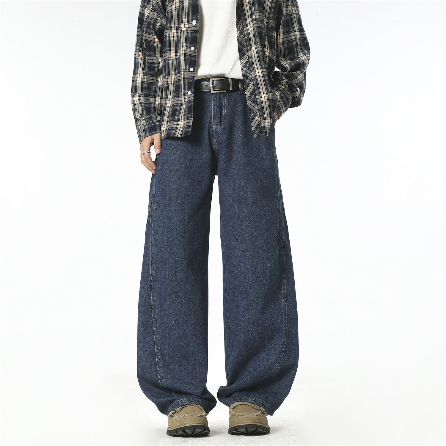 Custom-made 2026 Spring new denim blue jeans for men, American streetwear brand, retro scimitar pants, straight-leg trousers Specification image