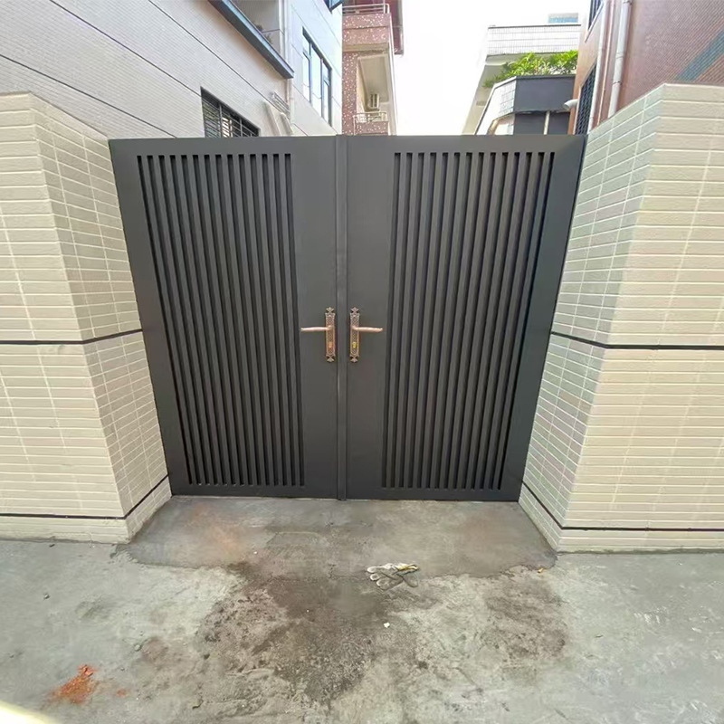 Aluminum alloy courtyard gate, simple and modern villa, rural self-built house courtyard gate, aluminum art double door custom door Specification image