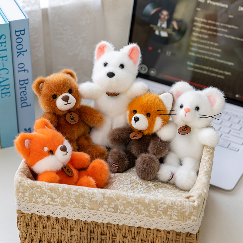 Direct sales from the plush toy pendant manufacturer. Forest animal Cute Jumping series three-flower cat and dog pendants are in stock and available for wholesale Specification image