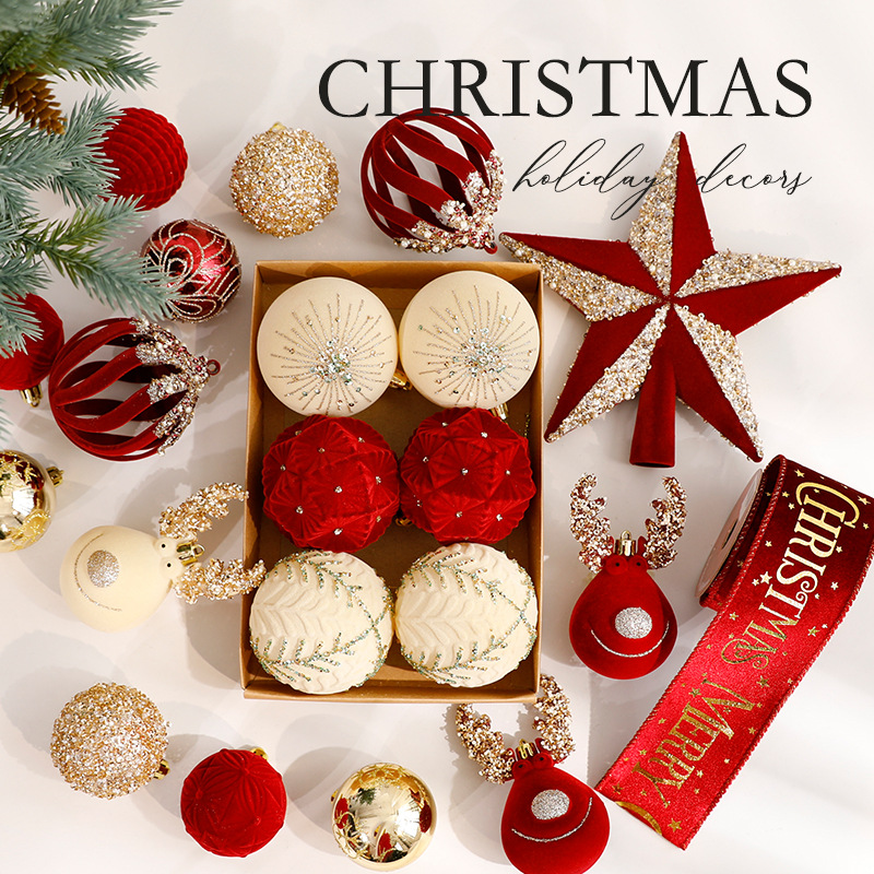 Christmas tree home decoration pendants, Christmas balls, window display scene arrangement, flocked balls, Christmas decorations