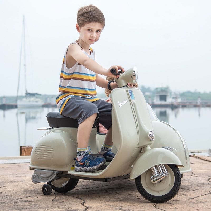 罗马假日儿童电动摩托车复古童车VESP三轮车双座玩具可坐人双人产品图