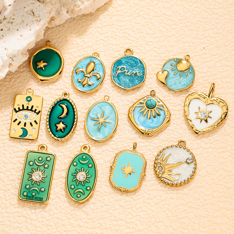 Cross-border European and American Sun, Moon, Stars, Girl Series Fresh stainless steel oil-dripping DIY pendant accessories