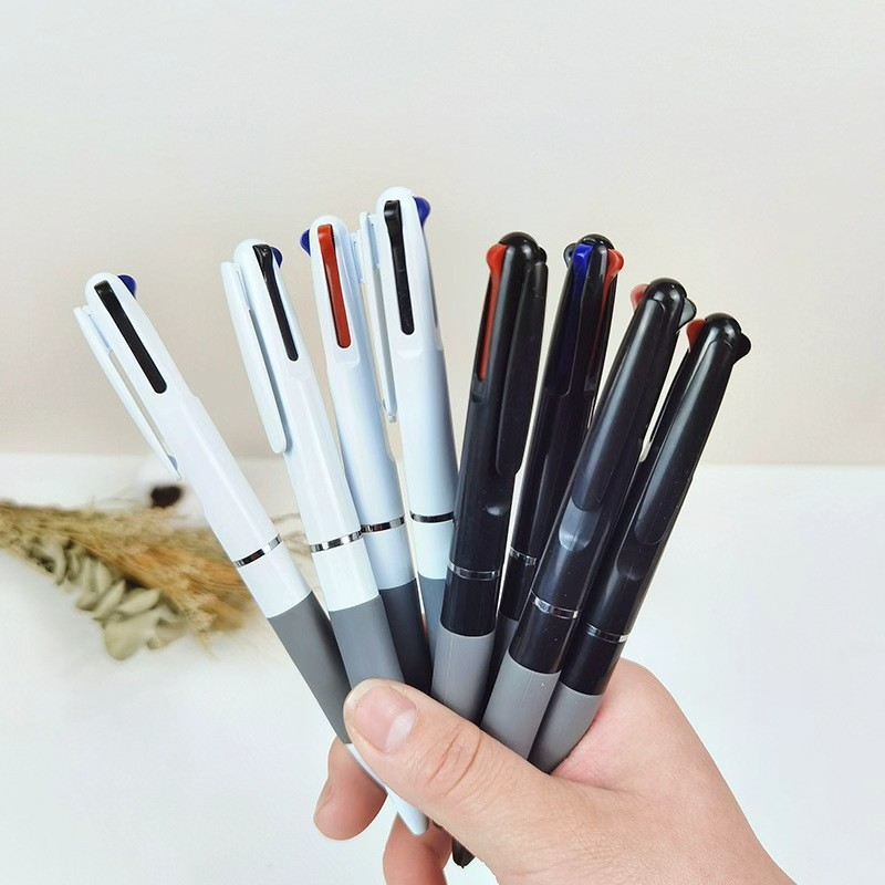 Press the three-color pen, multi-functional oil pen, black, red and blue pen refills, student pen, office pen, multi-color three-in-one ballpoint pen