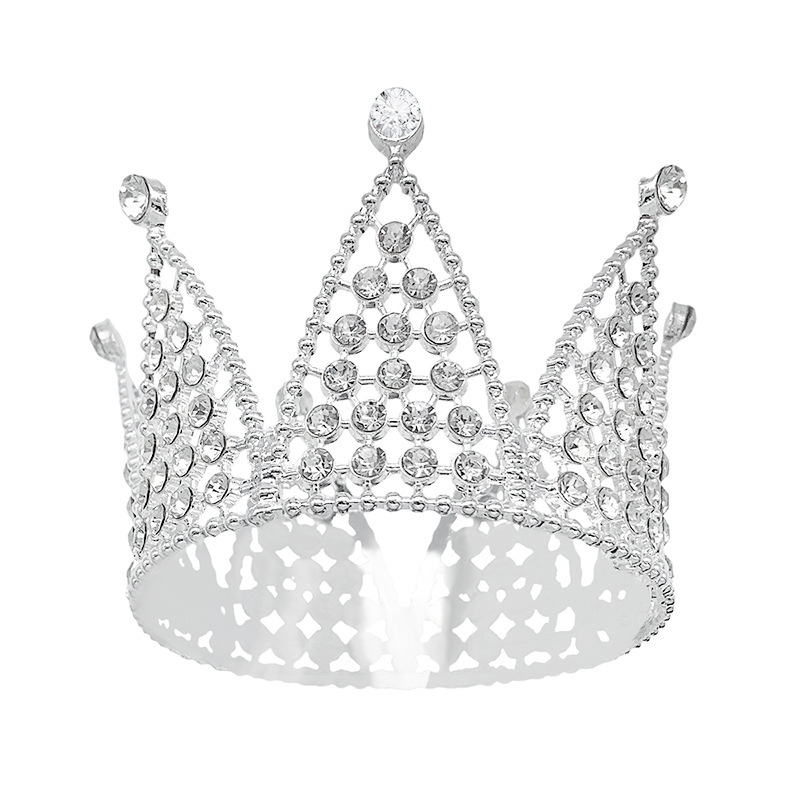 新娘头饰巴洛克王冠配饰圆形奢华气质锆石结婚圆皇冠婚纱礼服配饰白底实物图