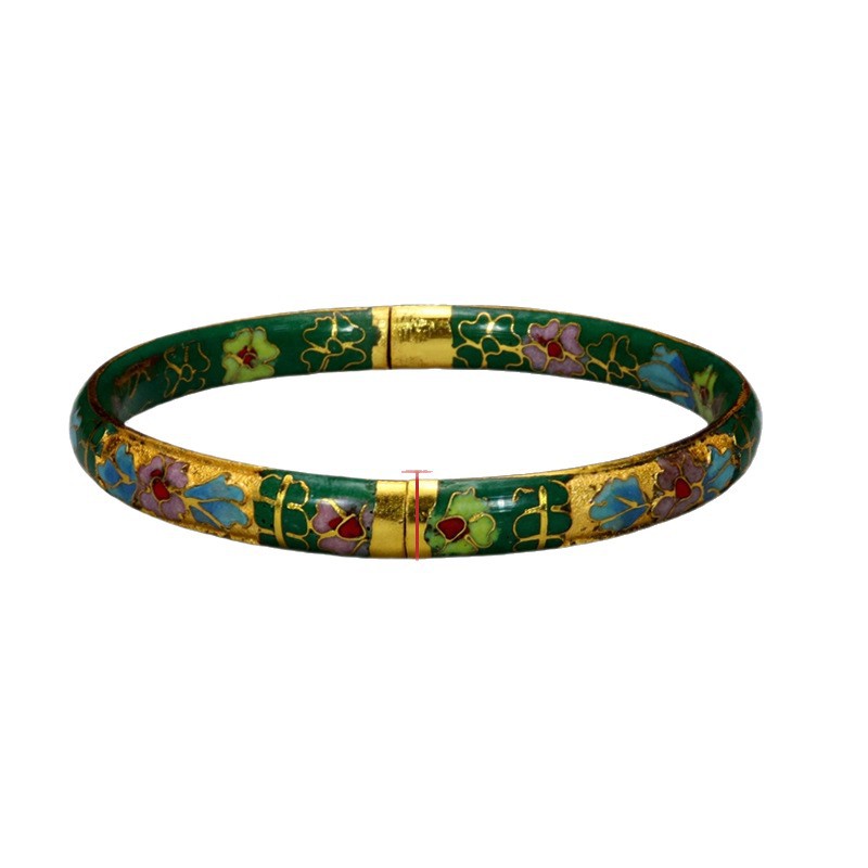 Beijing Cloisonne vintage collectibles, classical ethnic style copper body cloisonne enamel jewelry, semi-gold base bracelet Item Picture