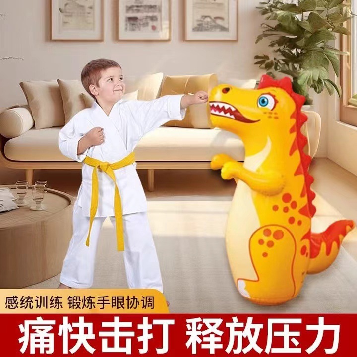 卡通充气恐龙拳击柱子儿童家用拳击训练健身解压恐龙不倒翁批发细节图