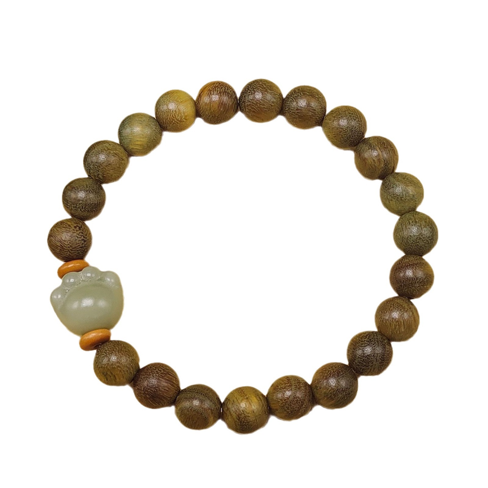Ancient-style green sandalwood bracelet, single-loop weathered green cat paw female wooden sandalwood cultural play Buddhist prayer beads multi-treasure bracelet Item Picture