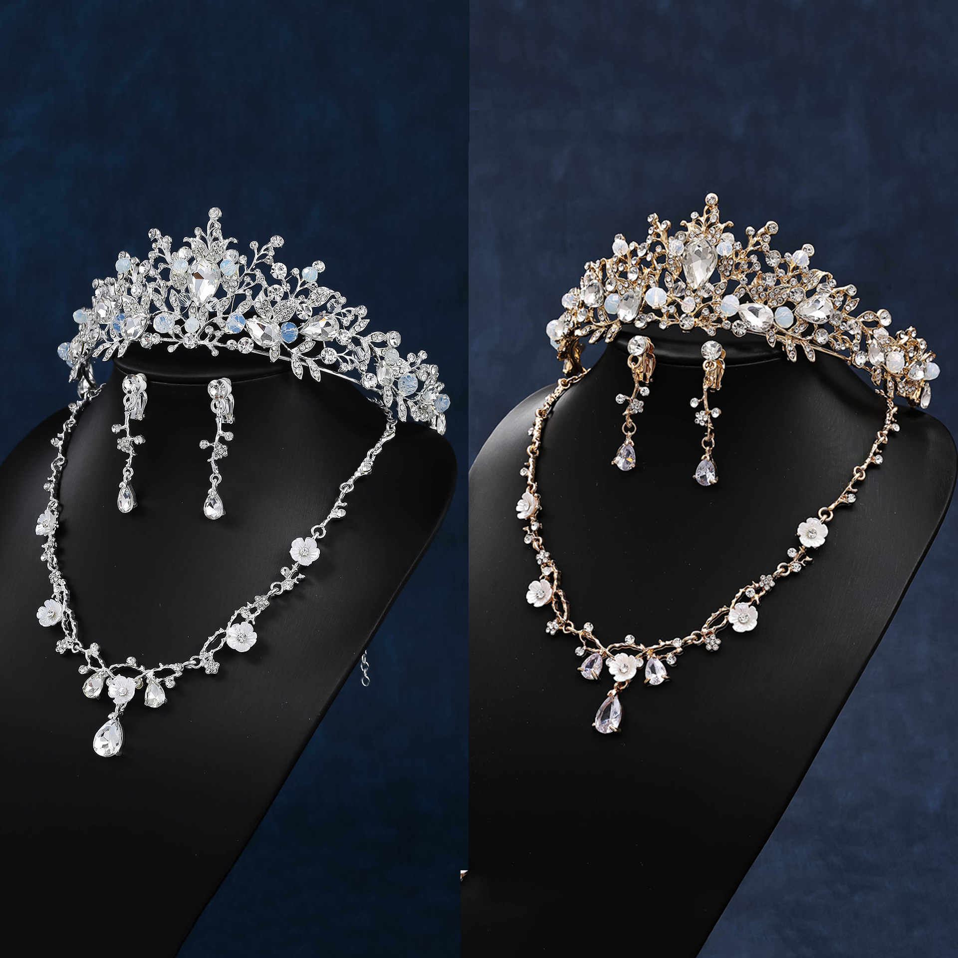 New handcrafted bride chain, Korean-style bride accessories, high-end wedding crown necklace, earrings, three-piece set