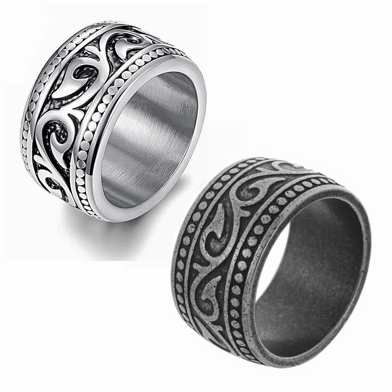2024 Amazon New European and American men's titanium steel ring, personalized totem wide ring, retro aged jewelry accessory