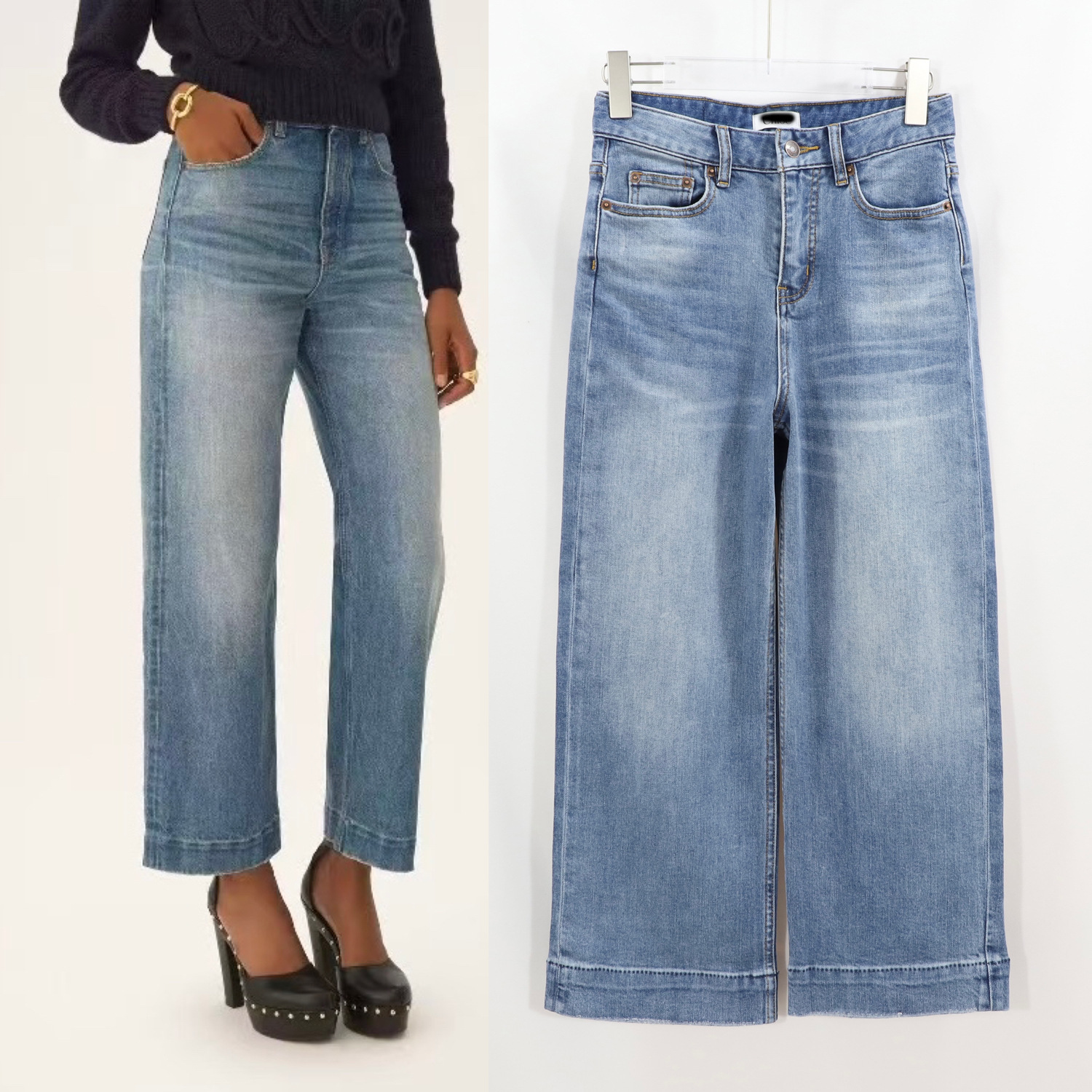 C家直筒牛仔裤女款蓝色百搭修身高腰裤脚翻边九分长裤女2026早春